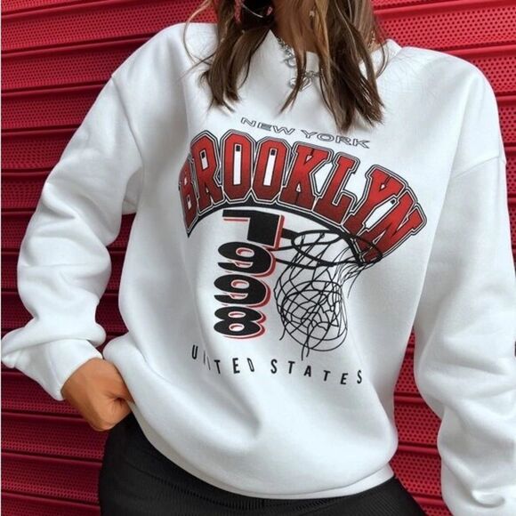 Letter Graphic Drop Shoulder Sweatshirt Unisex Oversized Size Small White SHEIN - Picture 1 of 11